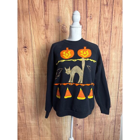 Vintage Ugly Halloween Crewneck Sweatshirt Embroidered Appliques Women's Size L - Picture 1 of 7